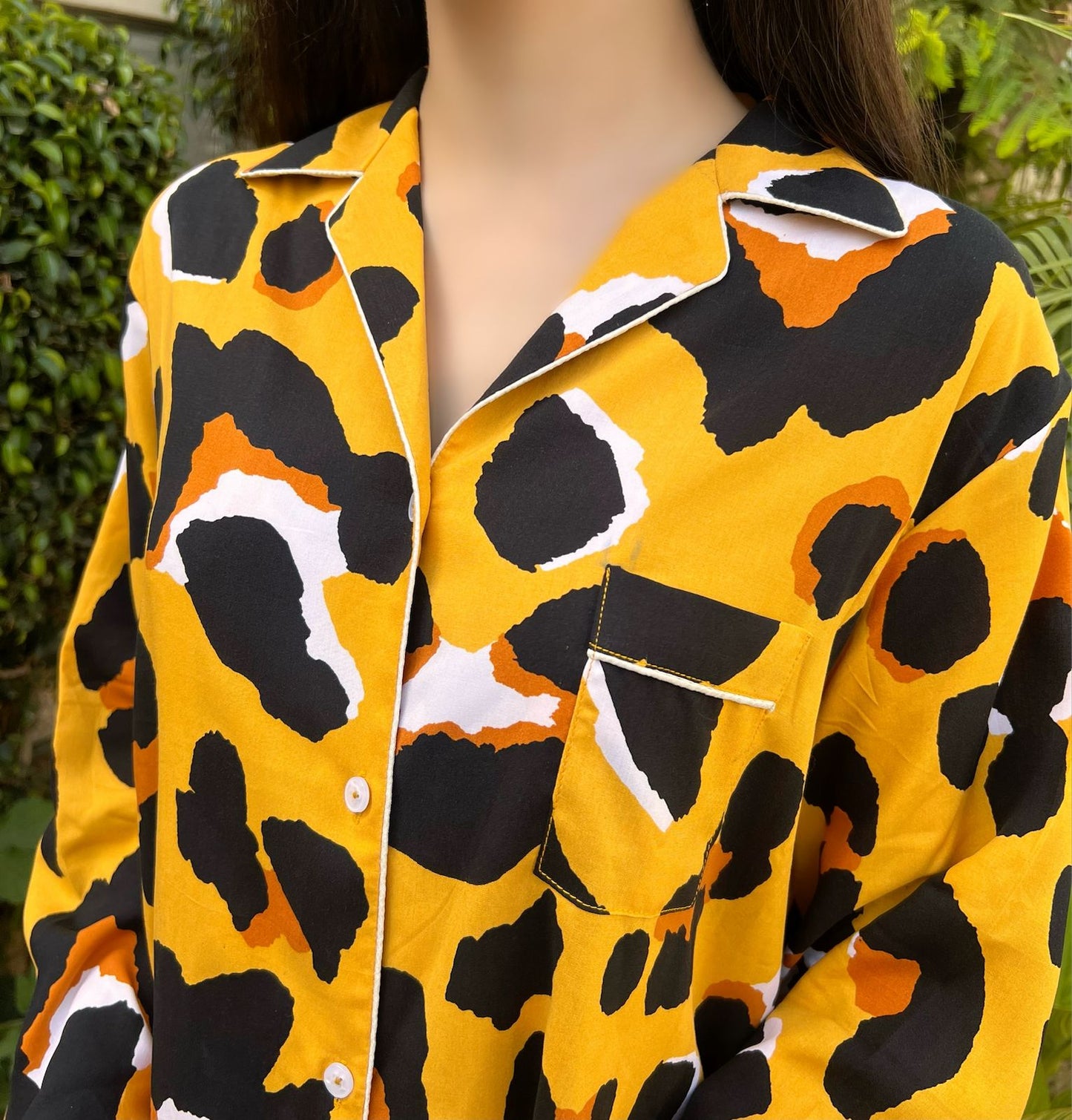 Yellow Leopard Print 2-Piece Stitched Sleepwear