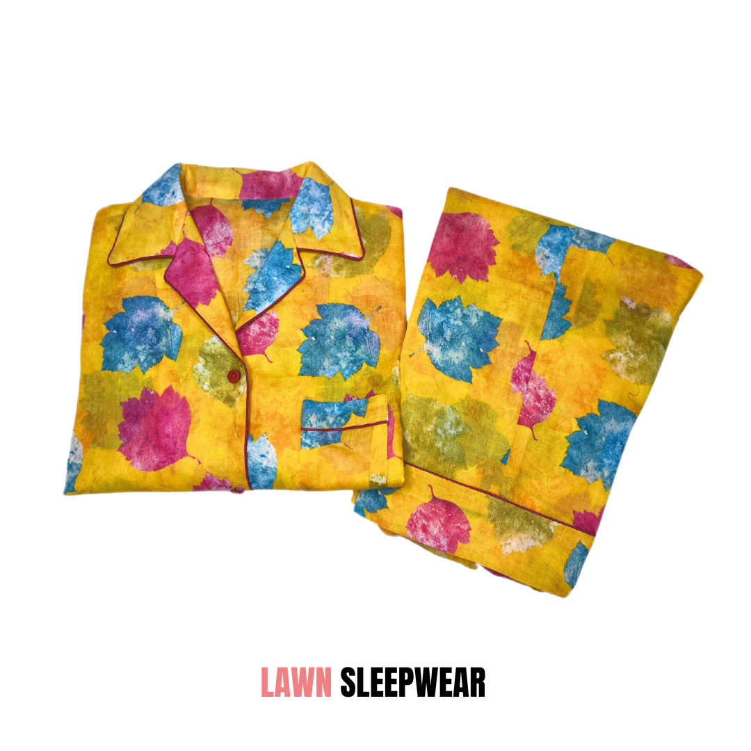 Autumn Leaves Print 2-Piece Stitched Sleepwear