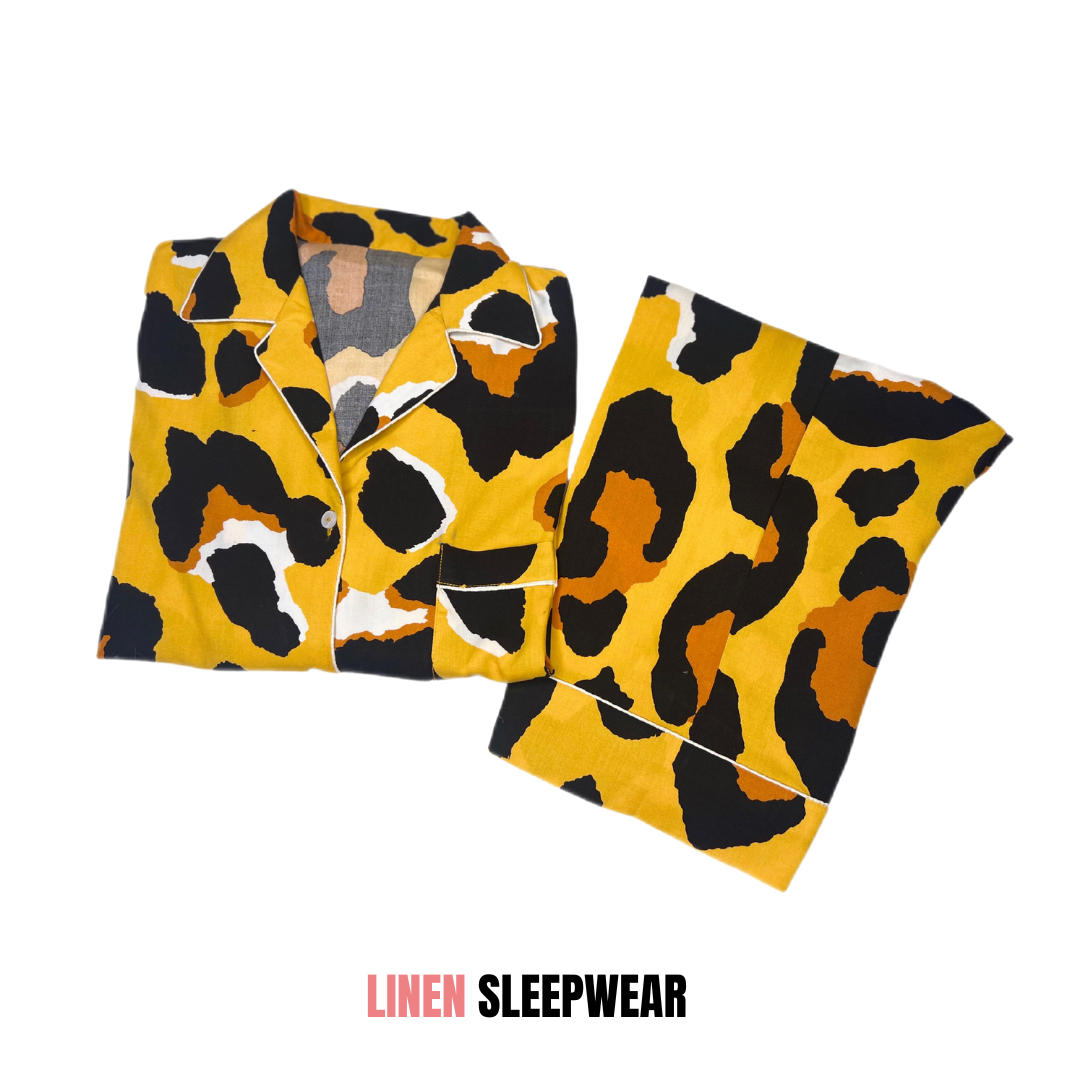 Yellow Leopard Print 2-Piece Stitched Sleepwear