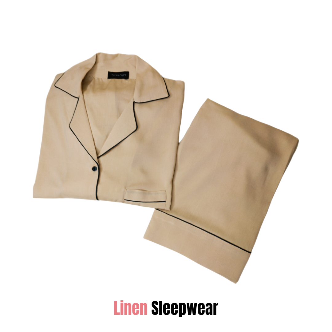 Plain creamy 2-Piece Stitched Sleepwear