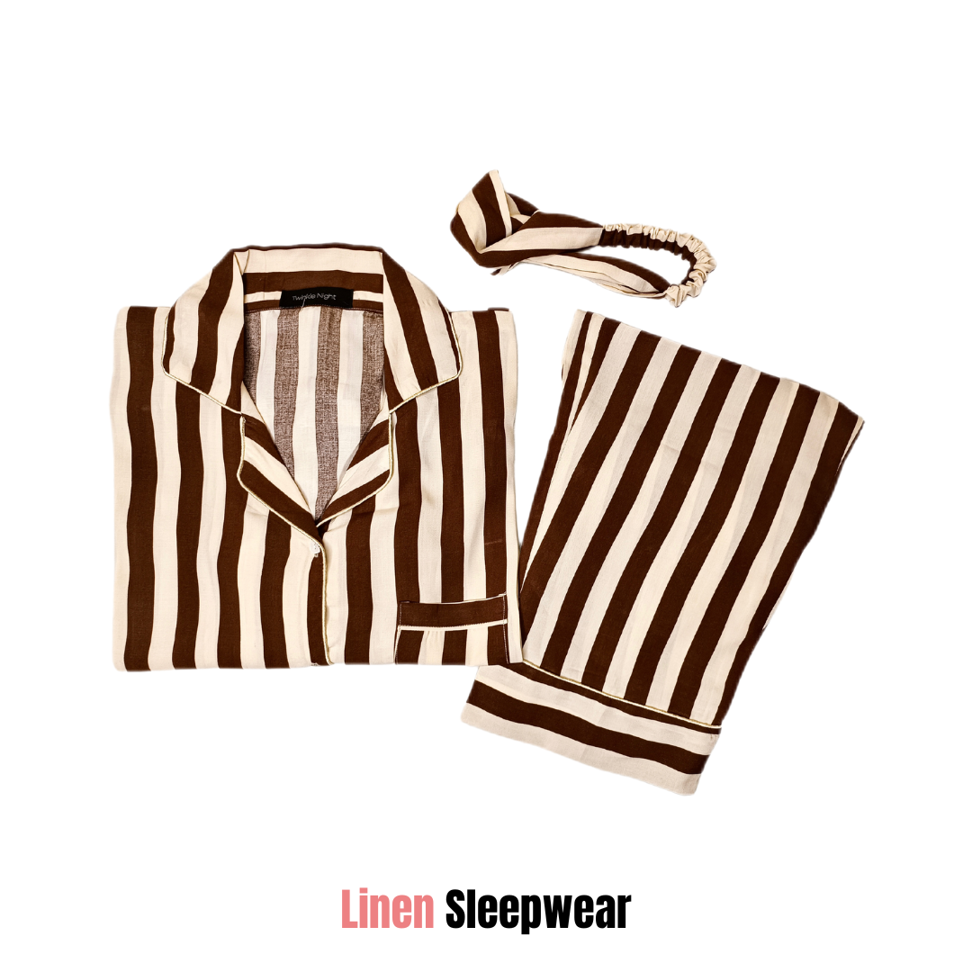 Brown strips 2-Piece Stitched Sleepwear