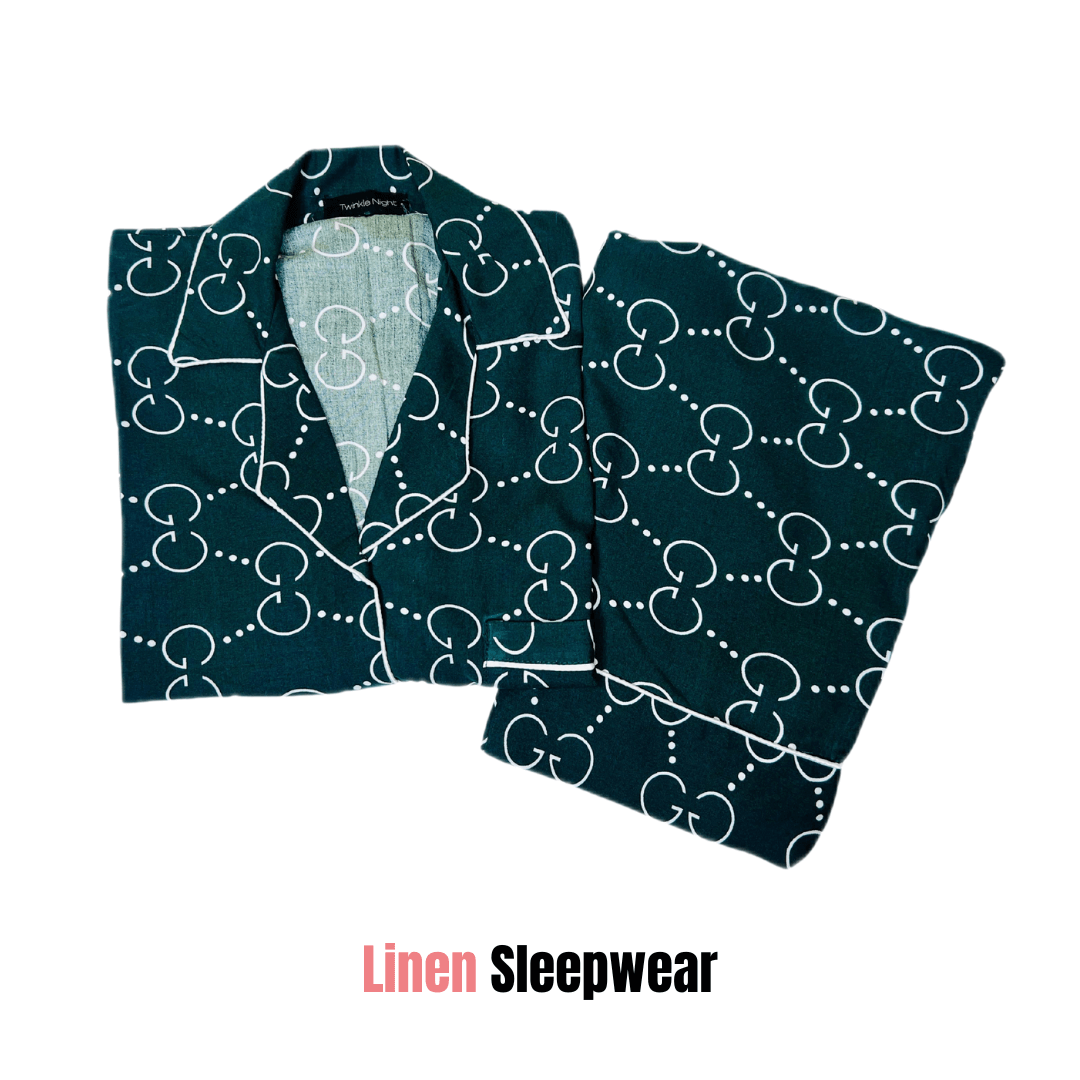 Green Gucci Print 2-Piece Stitched Sleepwear