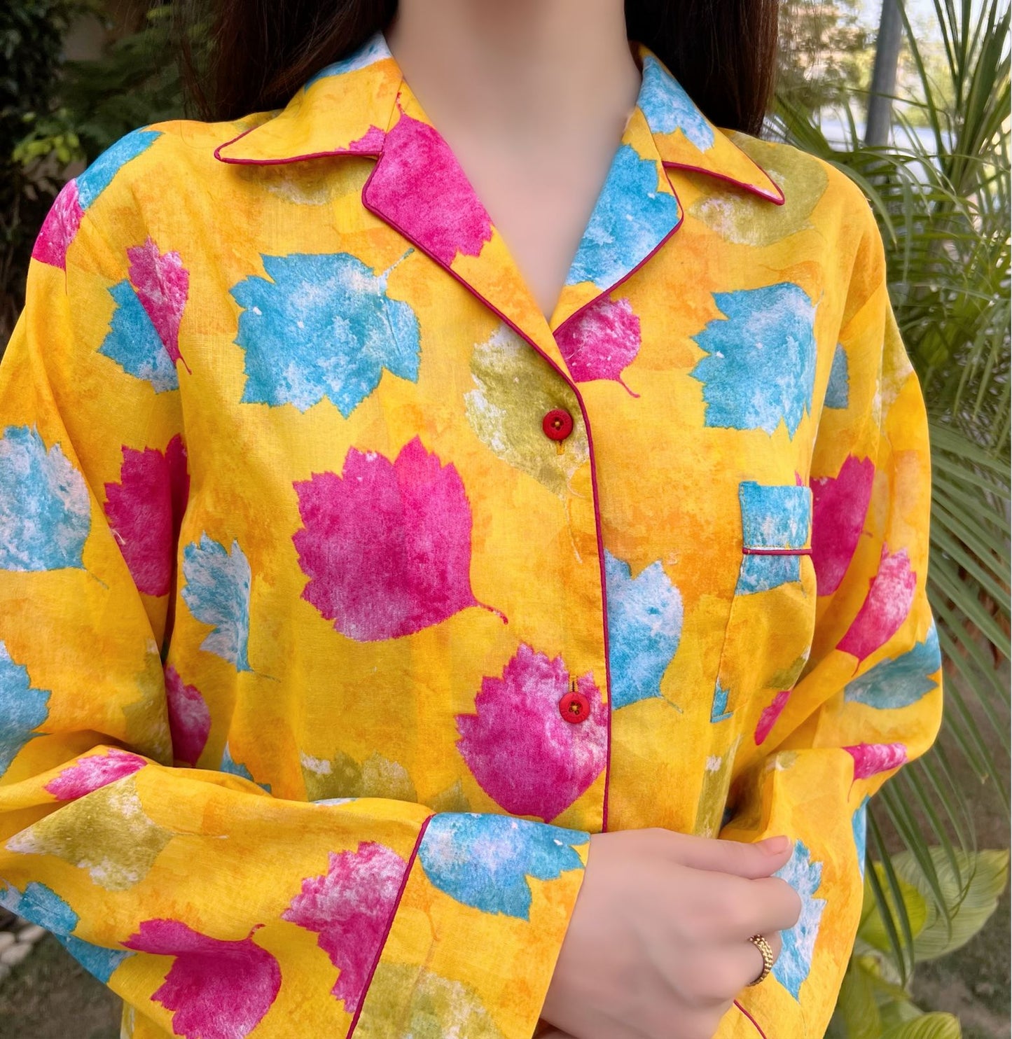 Autumn Leaves Print 2-Piece Stitched Sleepwear