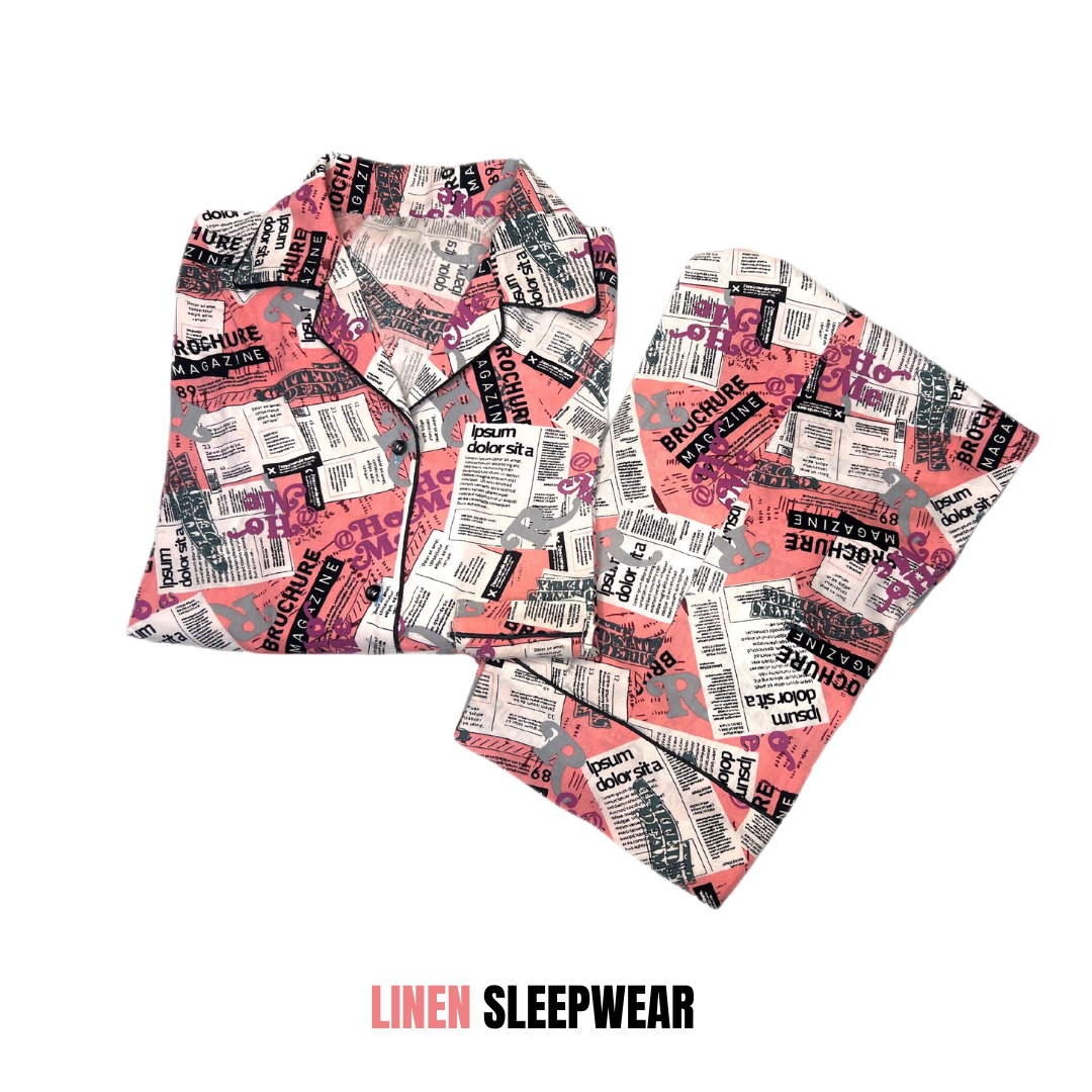 Newspaper Print 2-Piece Stitched Sleepwear