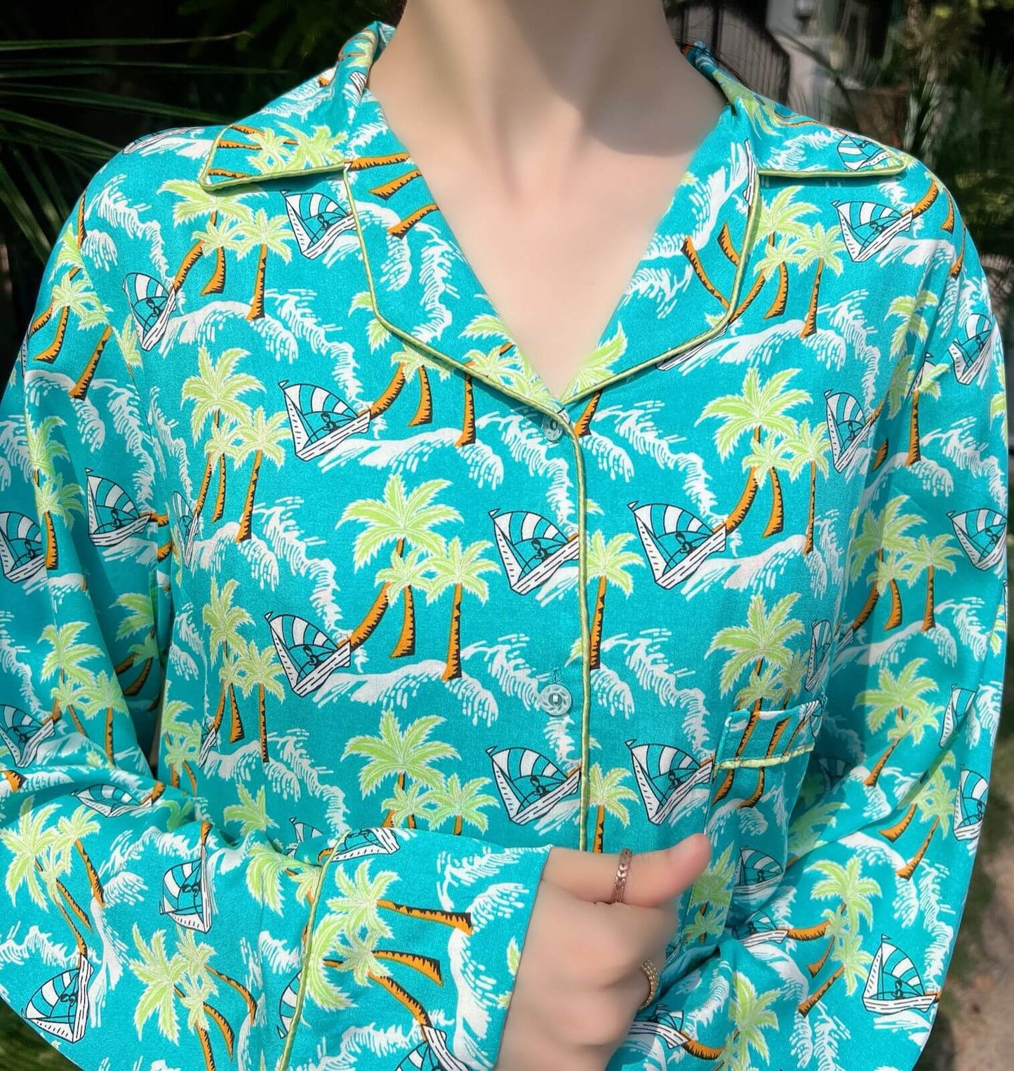 Beach Print 2-Piece Stitched Sleepwear