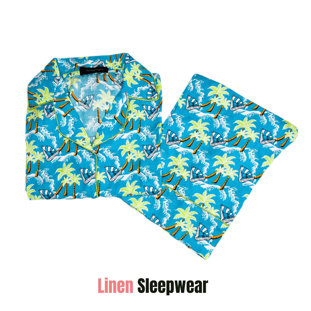 Beach Print 2-Piece Stitched Sleepwear