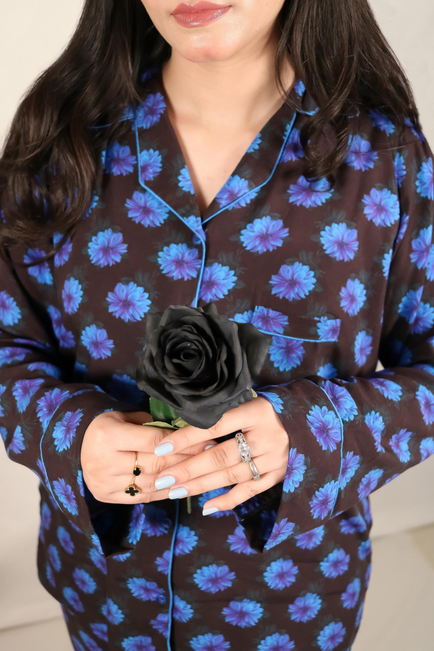 Blue Sunflower 2-Piece Stitched Sleepwear
