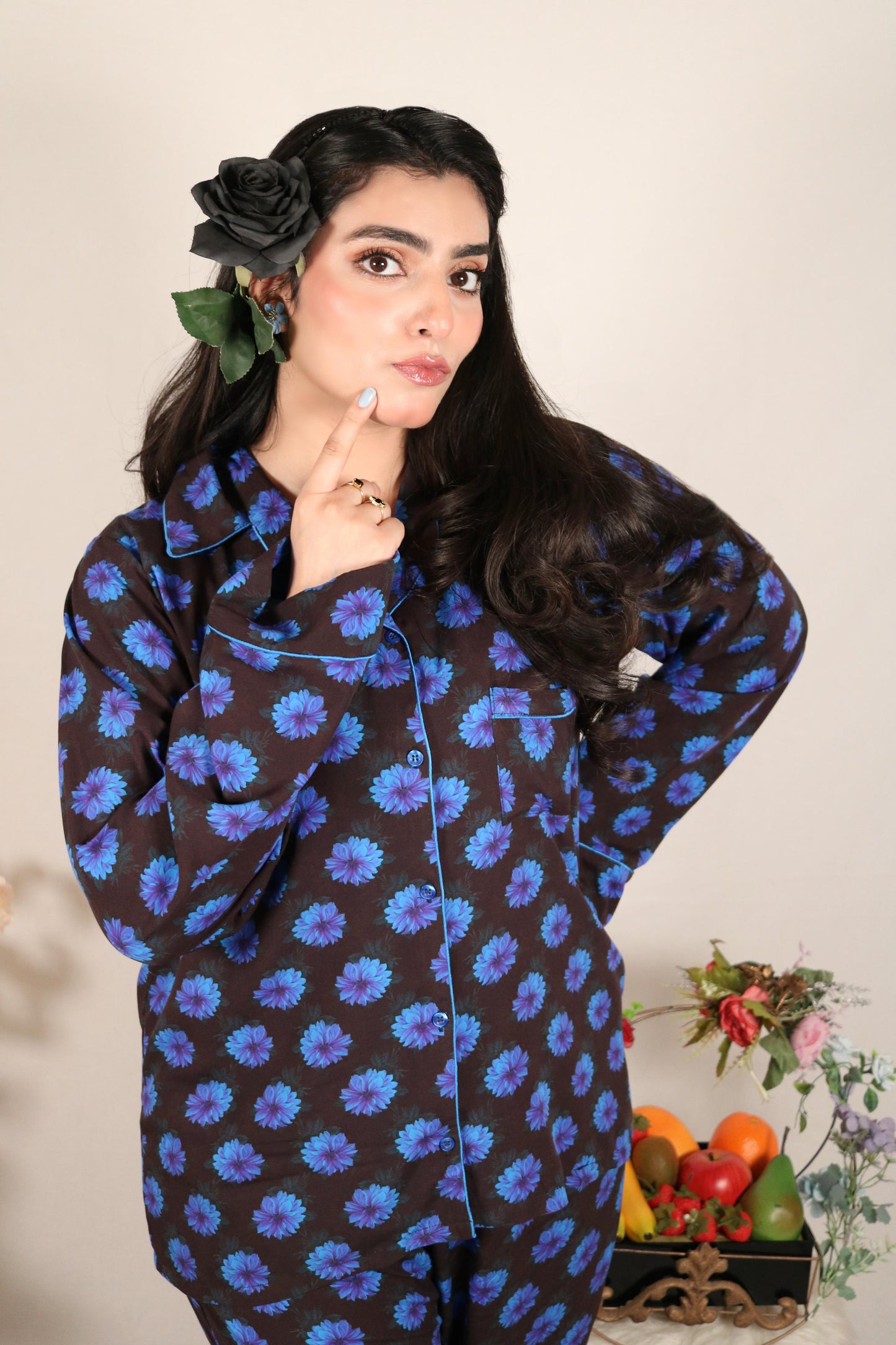 Blue Sunflower 2-Piece Stitched Sleepwear