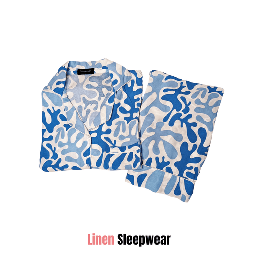Blue Splash Print 2-Piece Stitched Sleepwear