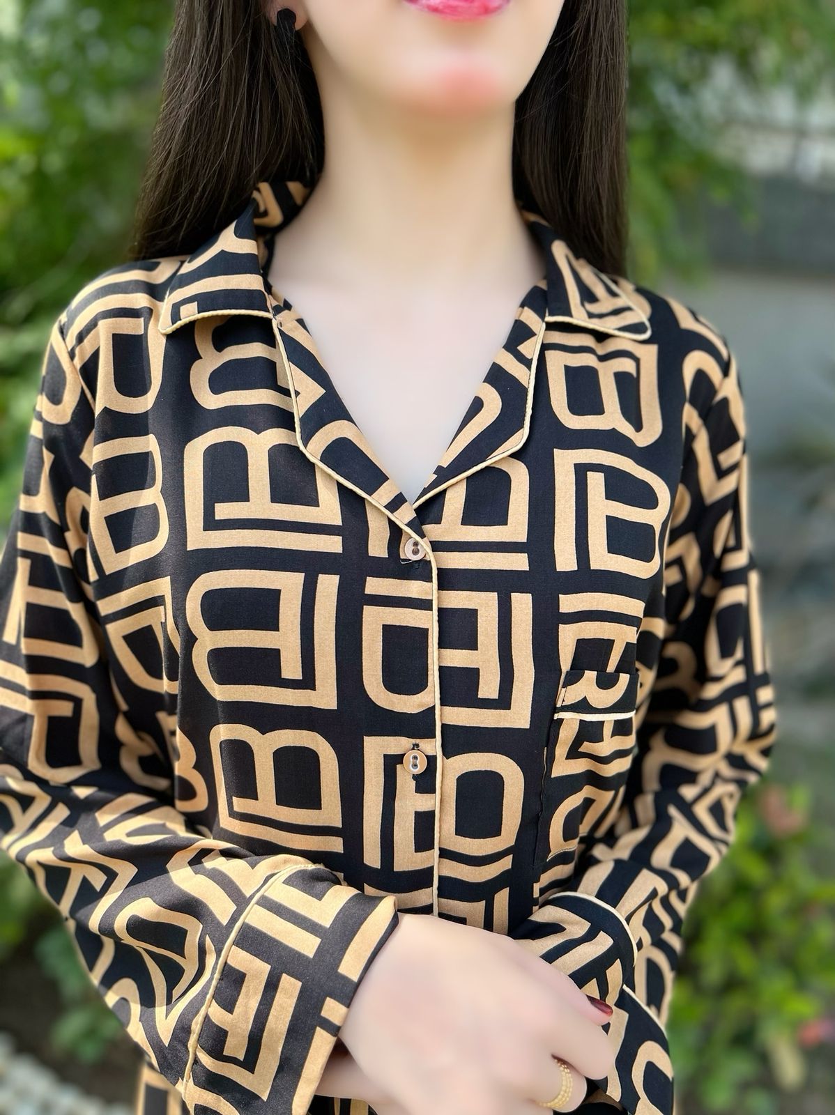 B Print 2-Piece Stitched Sleepwear