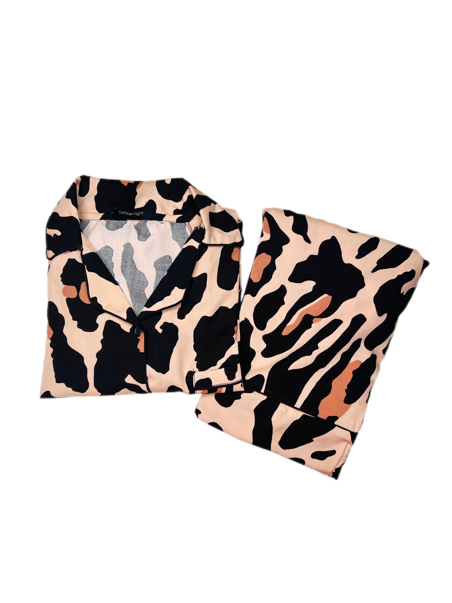 Brown Leopard Print 2-Piece Stitched Sleepwear