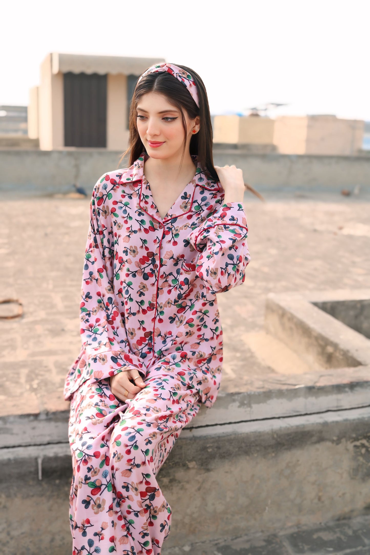 Flowers Print 2-Piece Stitched Sleepwear