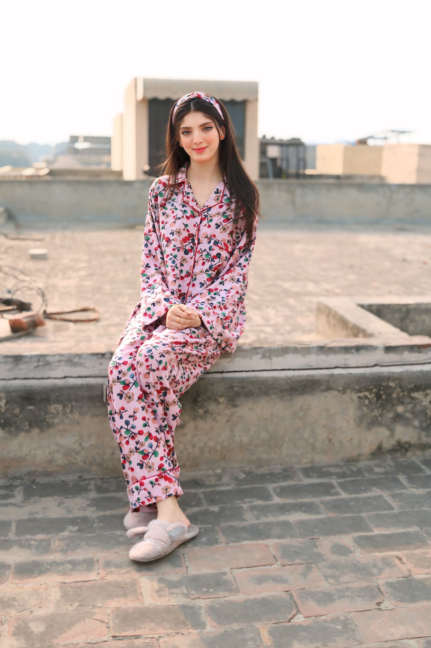 Flowers Print 2-Piece Stitched Sleepwear