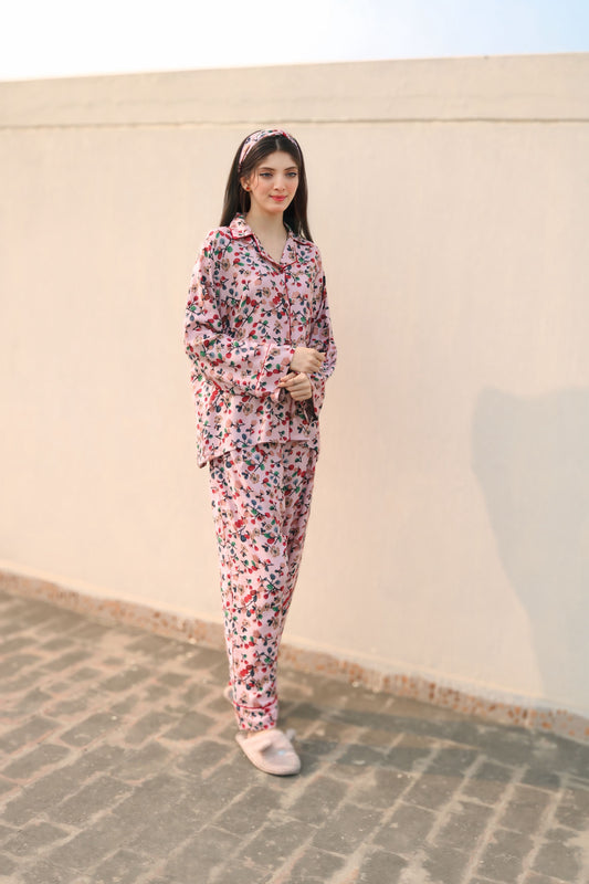 Flowers Print 2-Piece Stitched Sleepwear