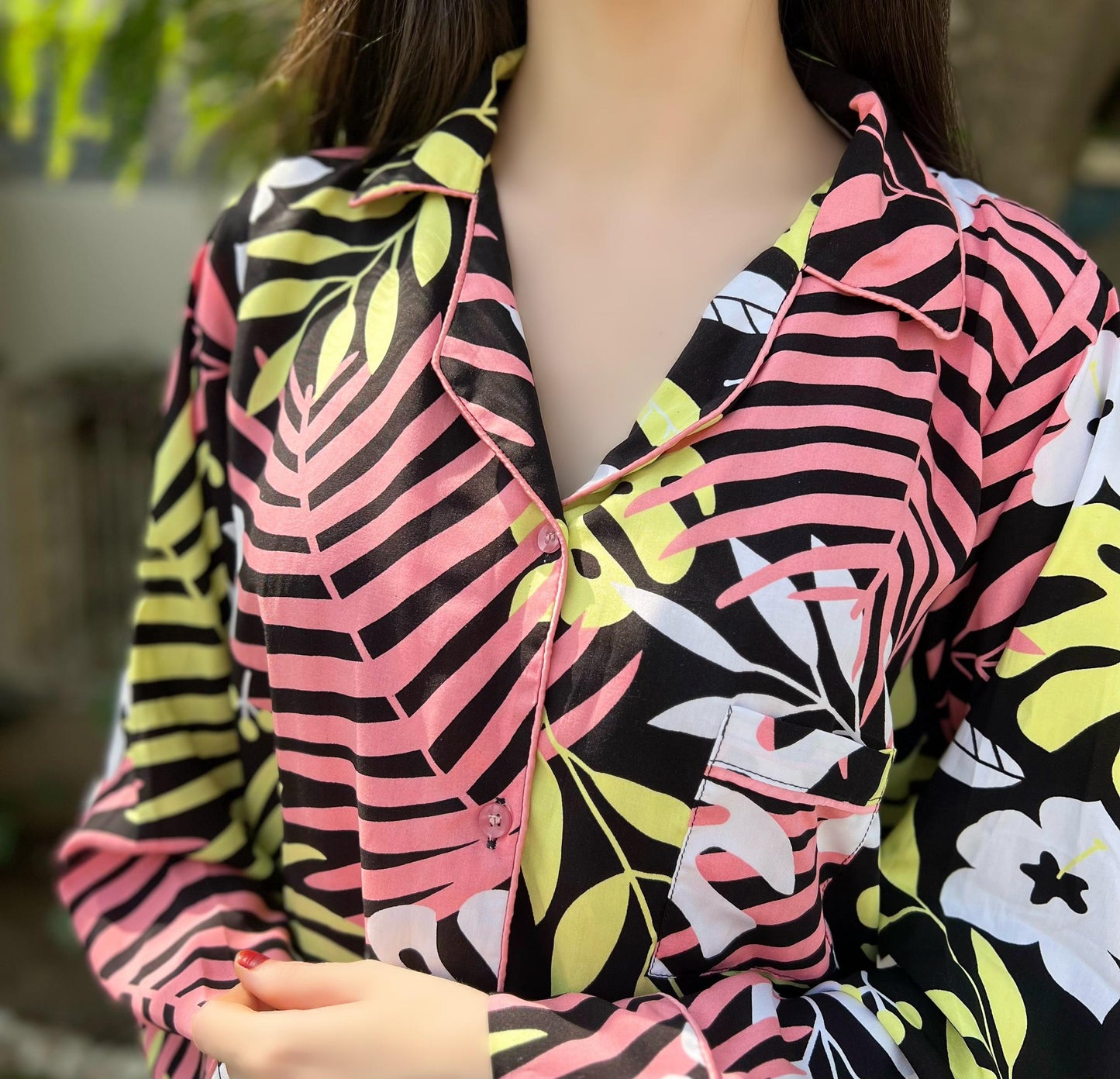 Forest Leaves Print 2-Piece Stitched Sleepwear