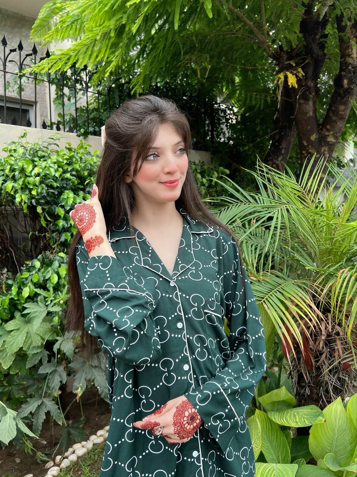 Green Gucci Print 2-Piece Stitched Sleepwear