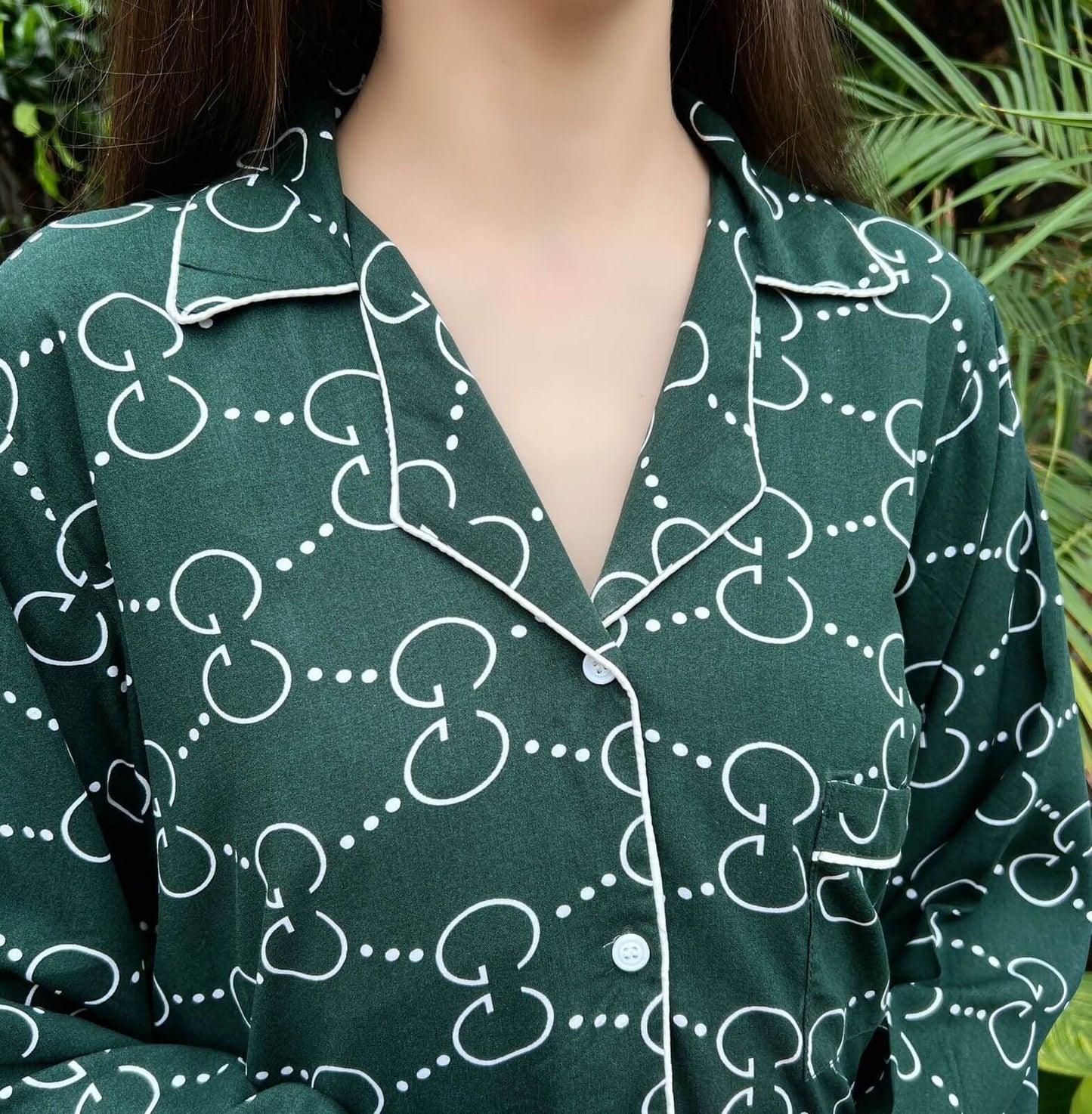 Green Gucci Print 2-Piece Stitched Sleepwear