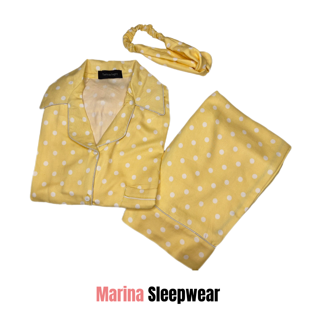 Lemon Yellow Print 2-Piece Stitched Sleepwear