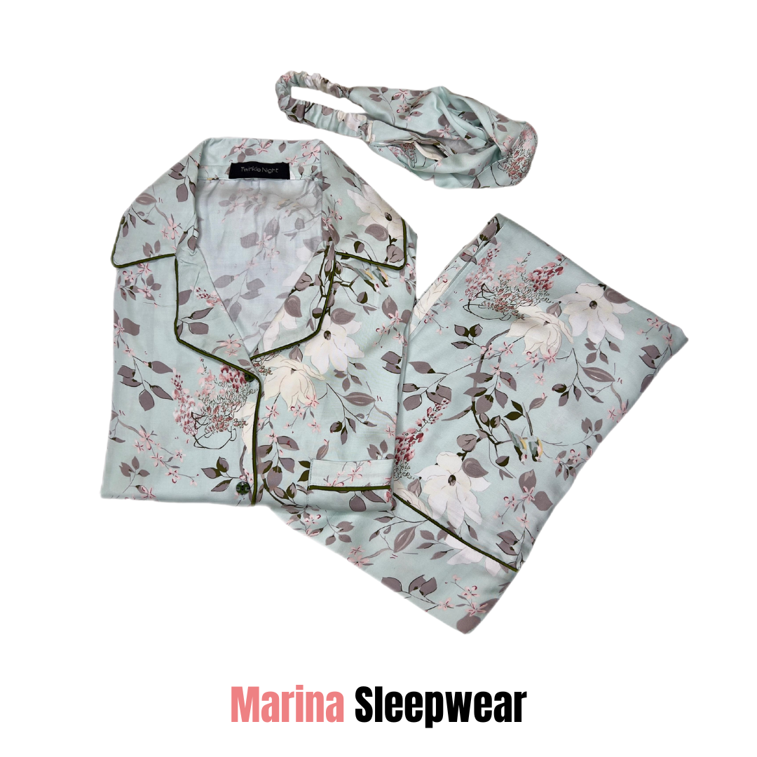 Winter Leaves Print 2-Piece Stitched Sleepwear