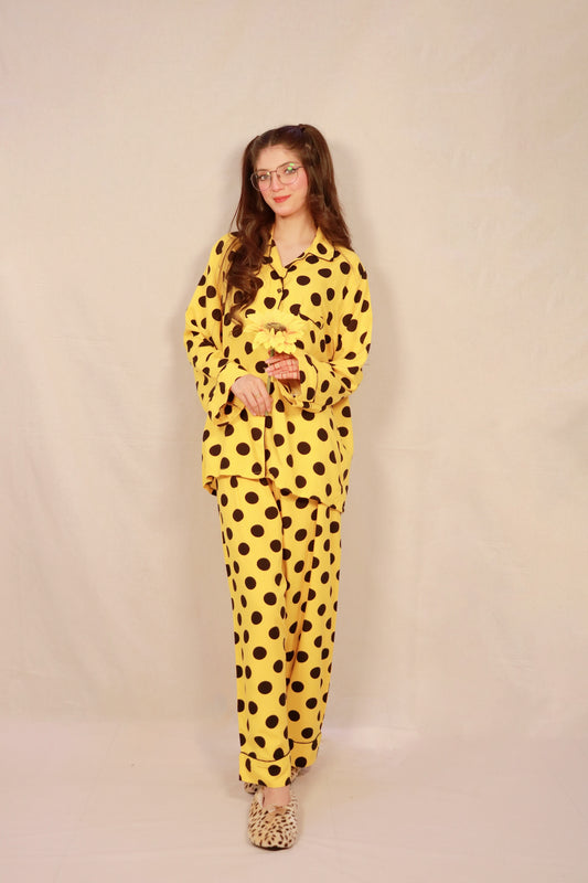 Yellow Polka 2-Piece Stitched Sleepwear