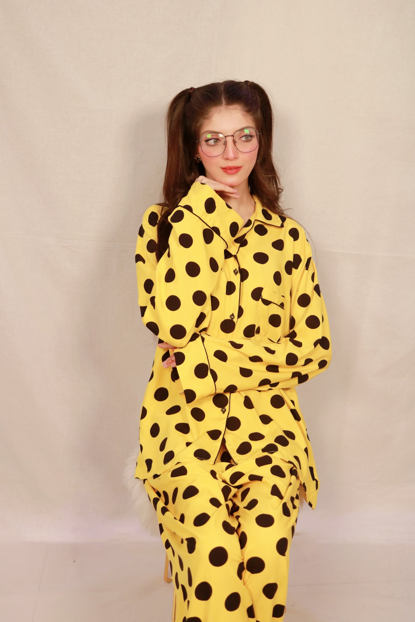 Yellow Polka 2-Piece Stitched Sleepwear
