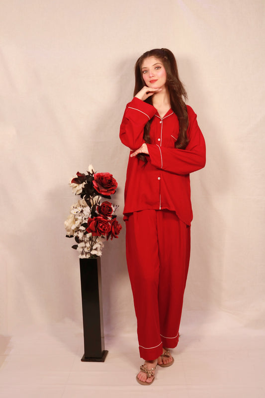 Plain Maroon 2-Piece Stitched Sleepwear