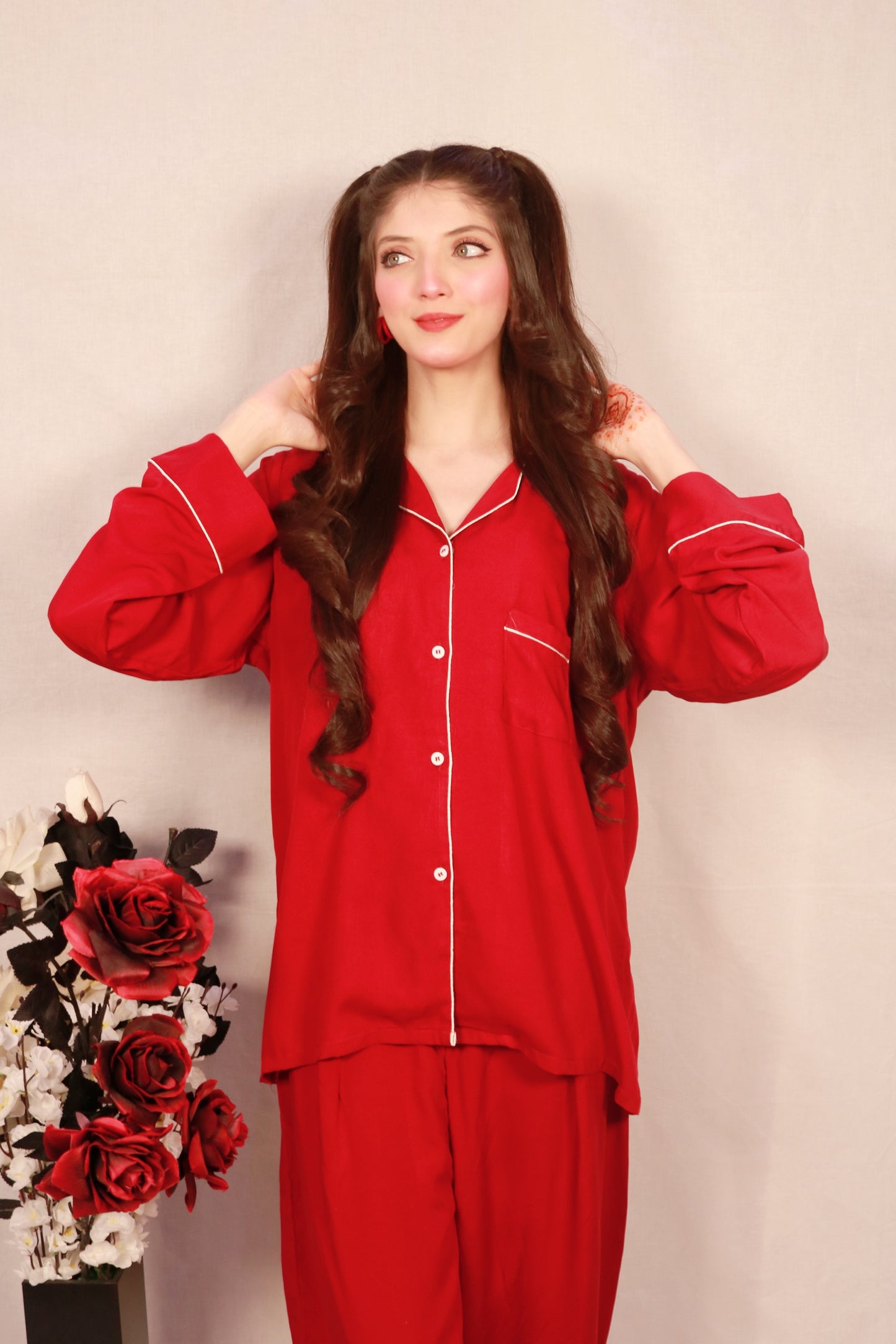 Plain Maroon 2-Piece Stitched Sleepwear