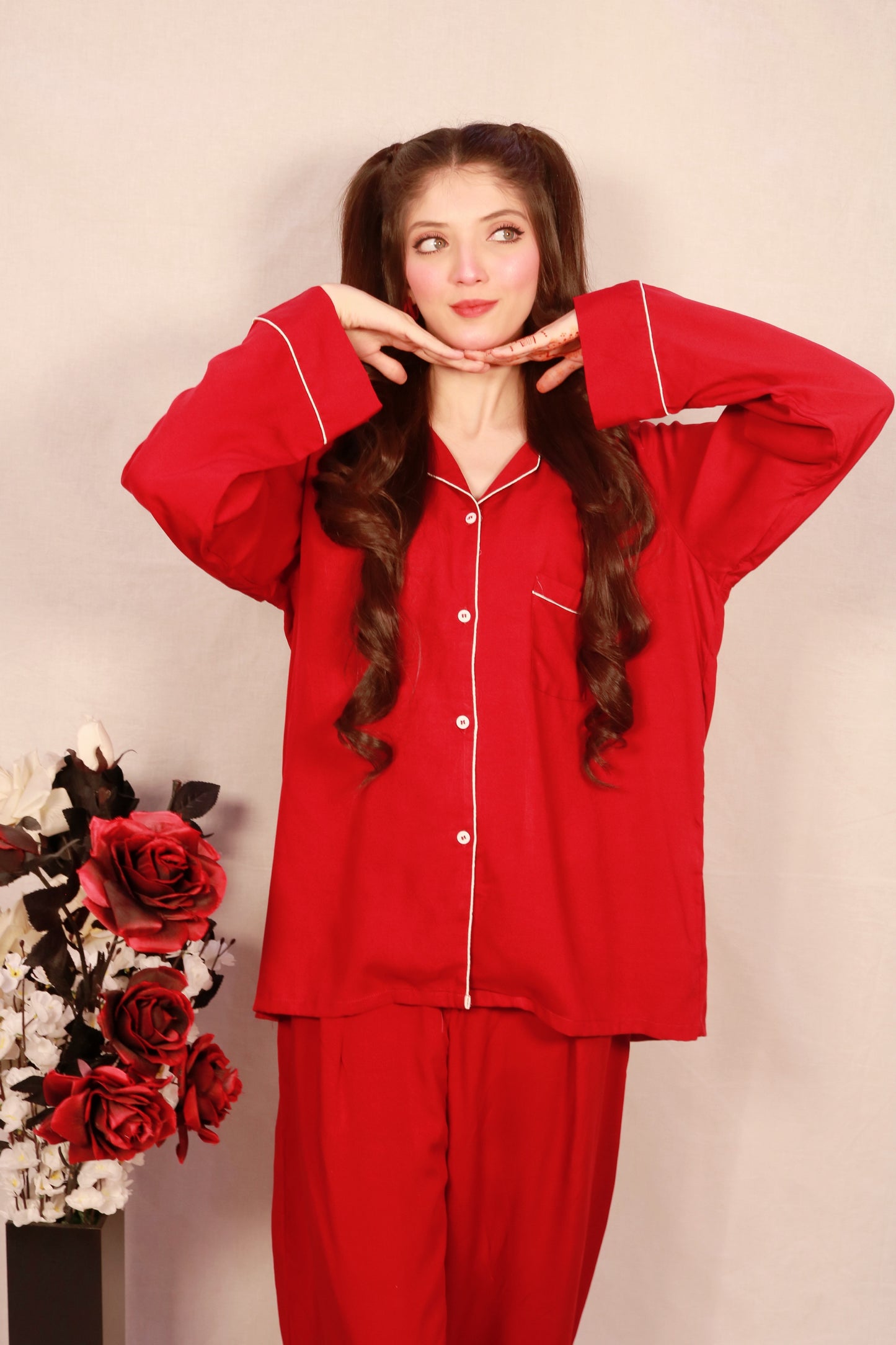 Plain Maroon 2-Piece Stitched Sleepwear