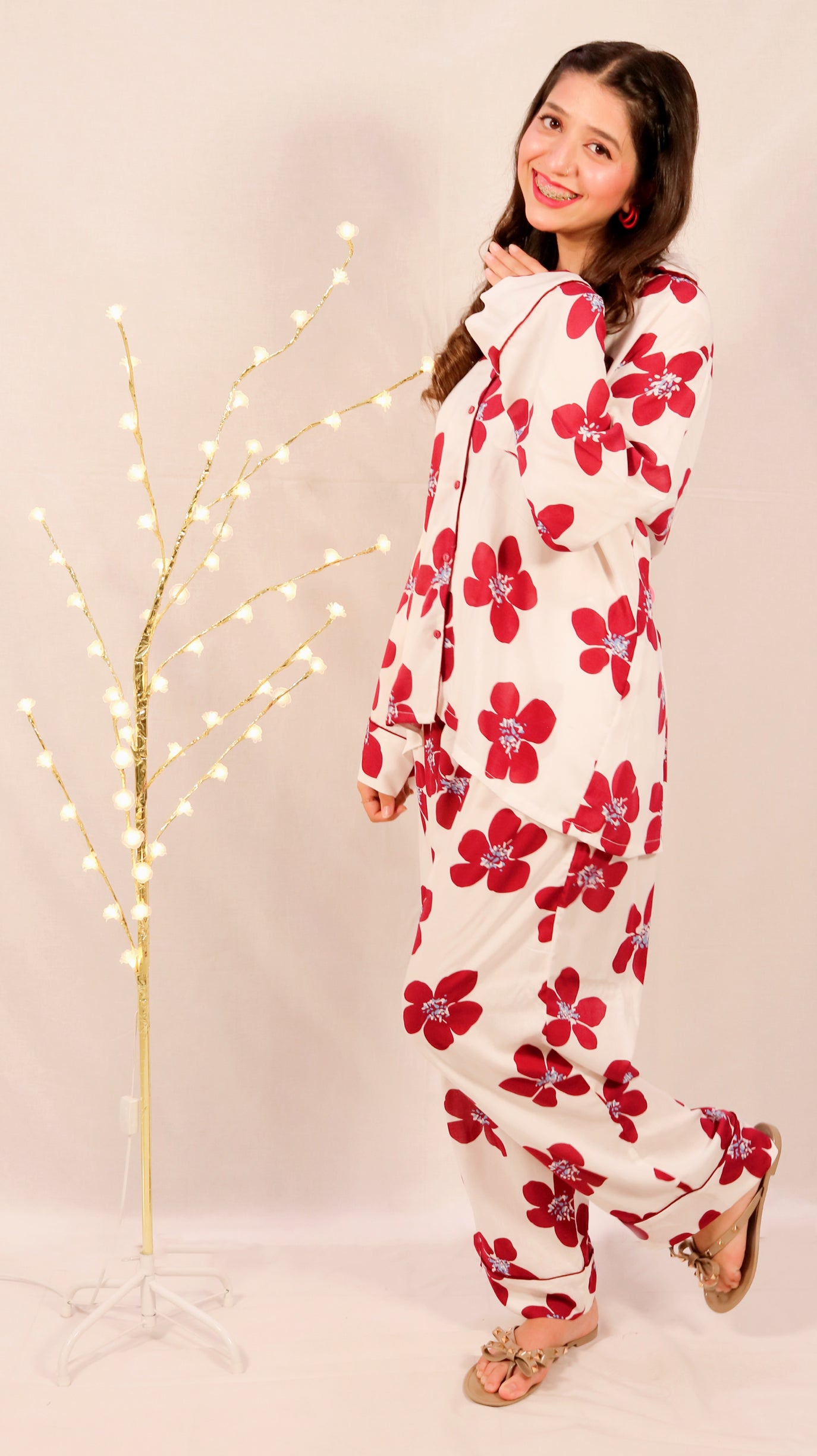 Maroon Flowers 2-Piece Stitched Sleepwear