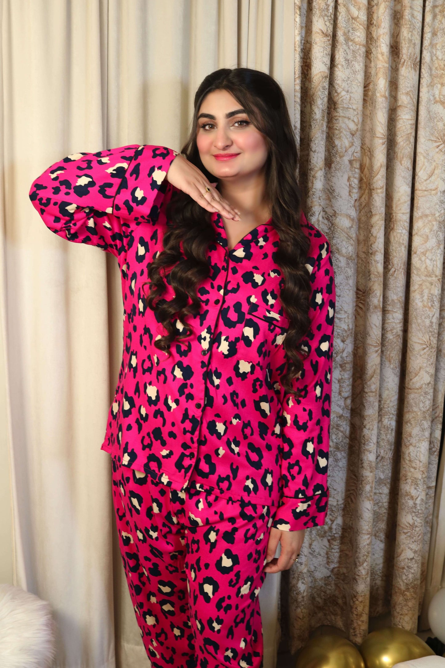 Pink Cheetah Print 2-Piece Stitched Sleepwear