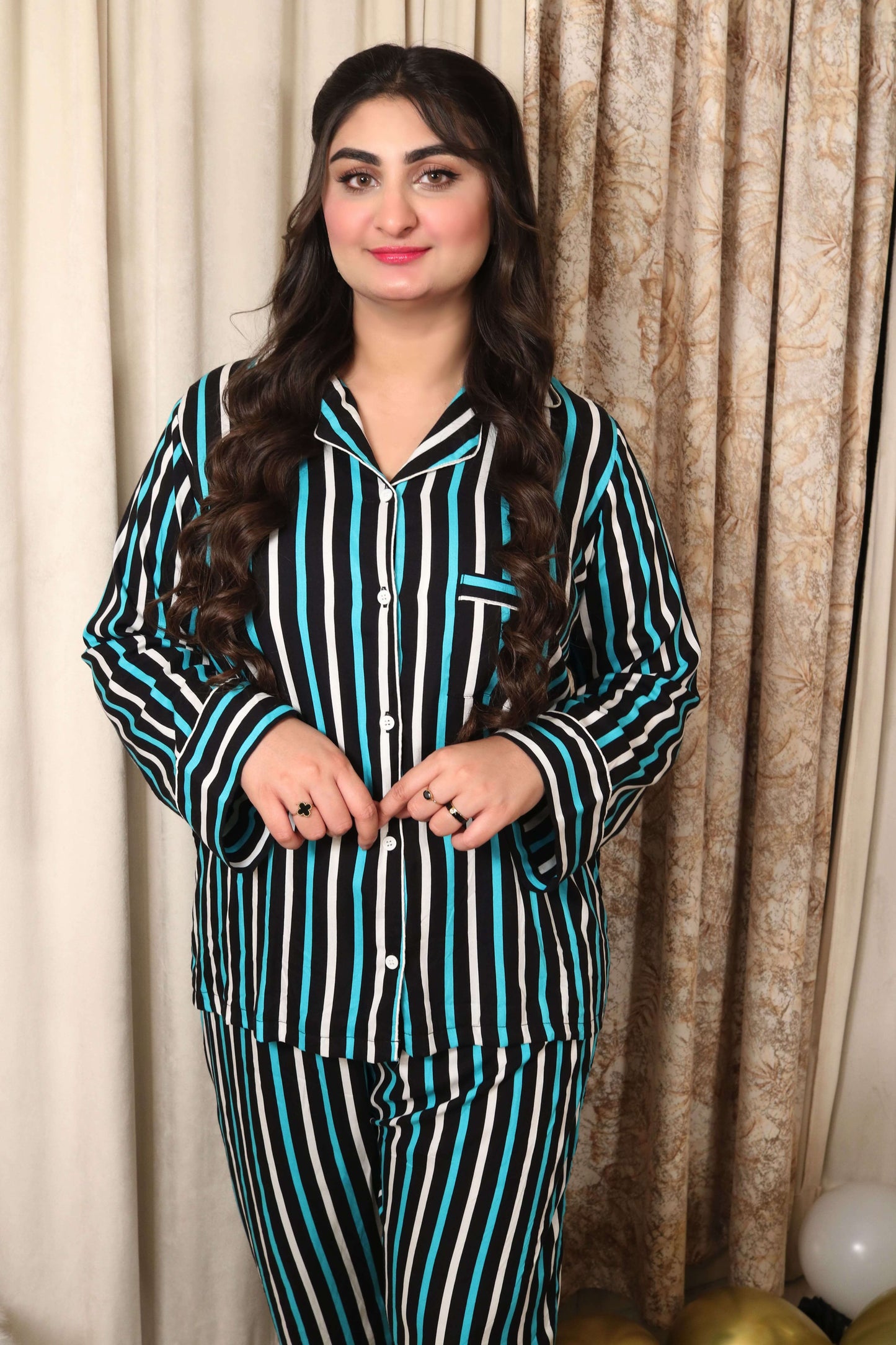 Blue Lines Print 2-Piece Stitched Sleepwear