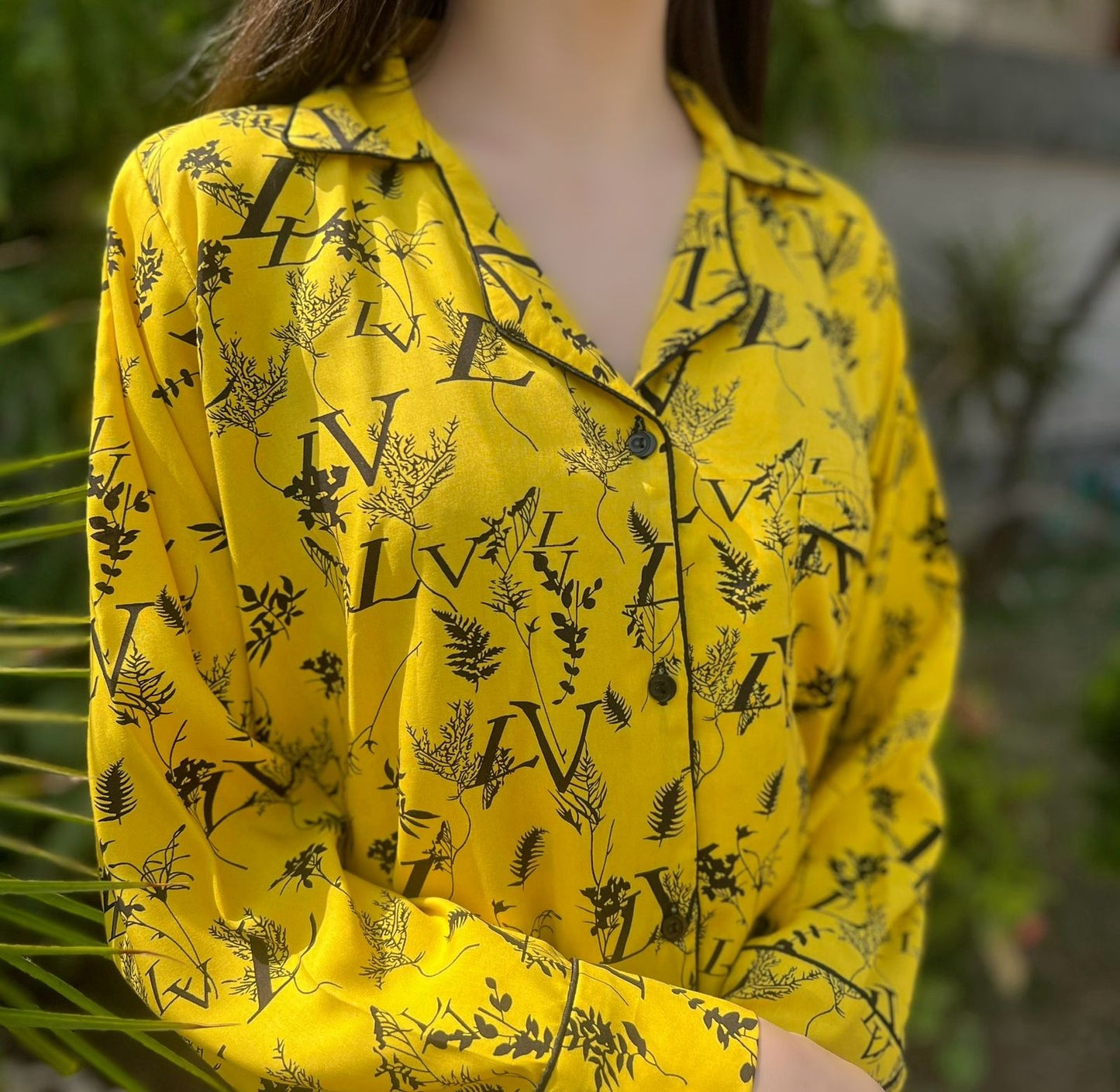 LV Yellow Print 2-Piece Stitched Sleepwear