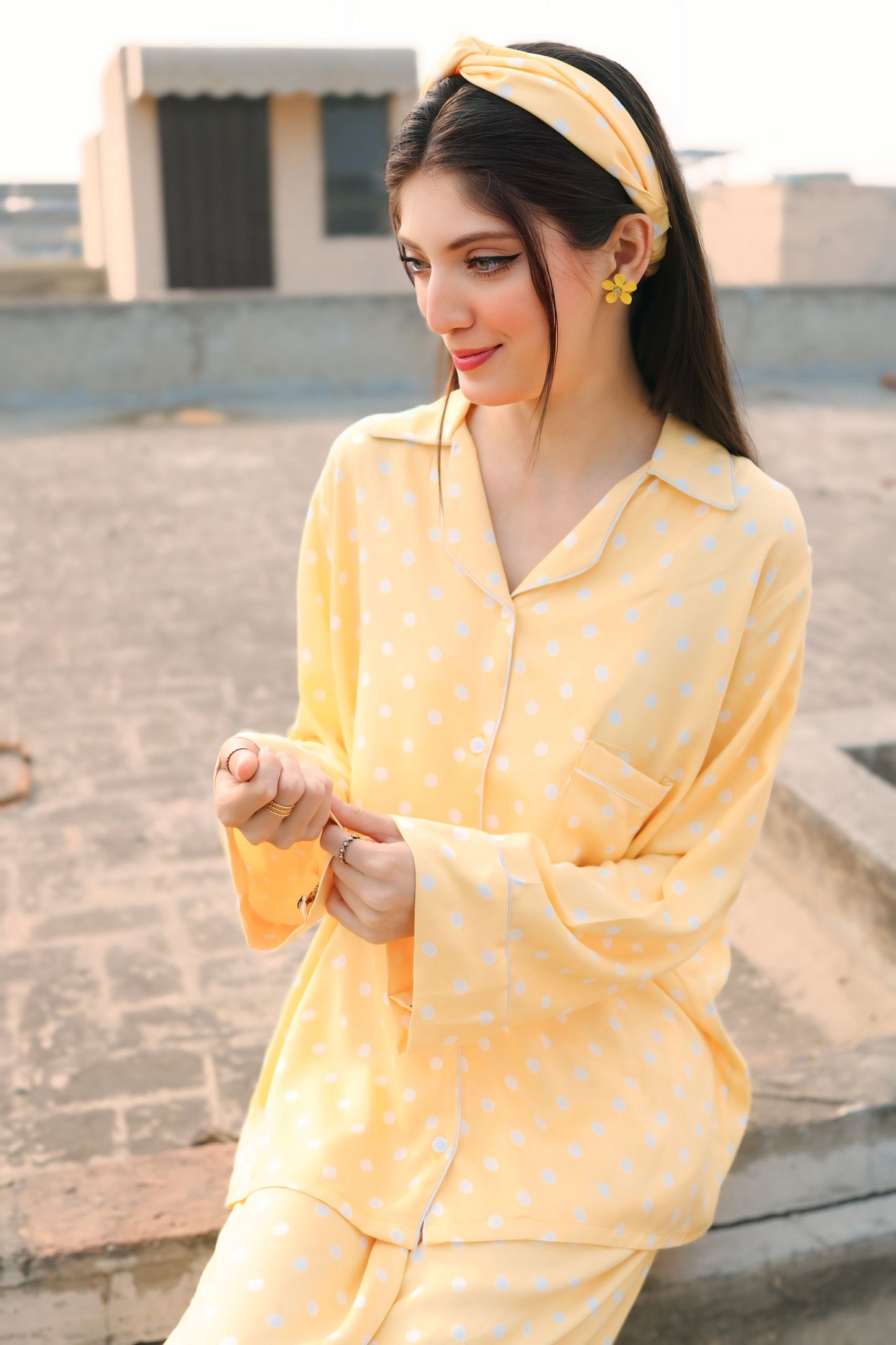 Lemon Yellow Print 2-Piece Stitched Sleepwear