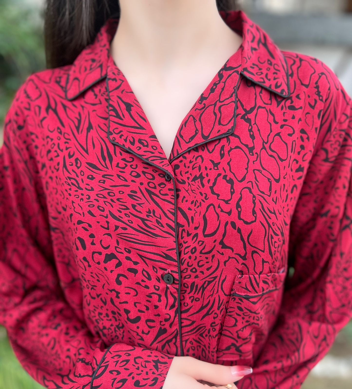 Maroon Cheetah 2-Piece Stitched Sleepwear