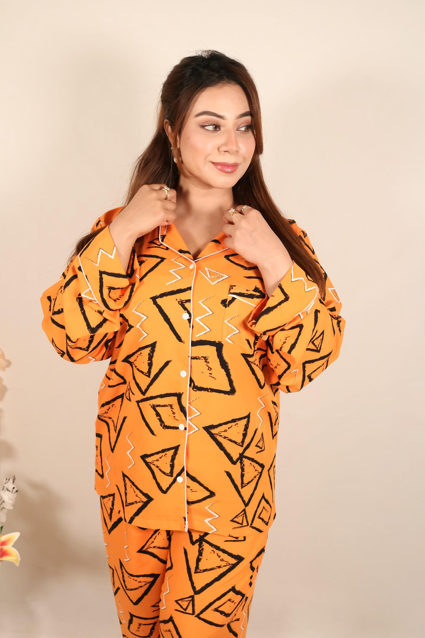 Orange 3D 2-Piece Stitched Sleepwear
