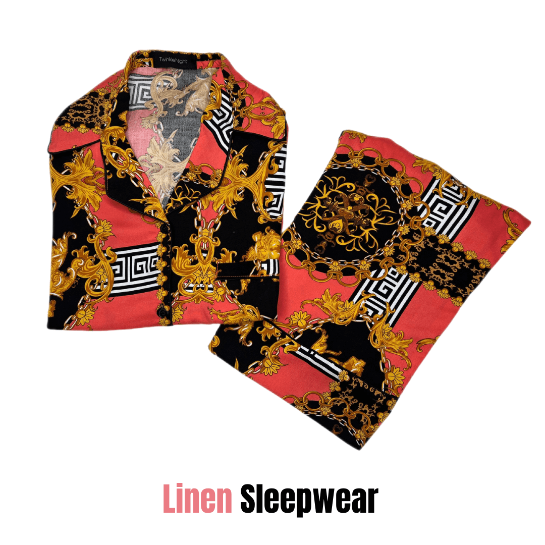 Peach Versace 2-Piece Stitched Sleepwear