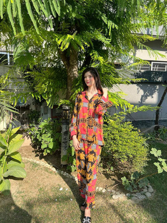 Peach Versace 2-Piece Stitched Sleepwear