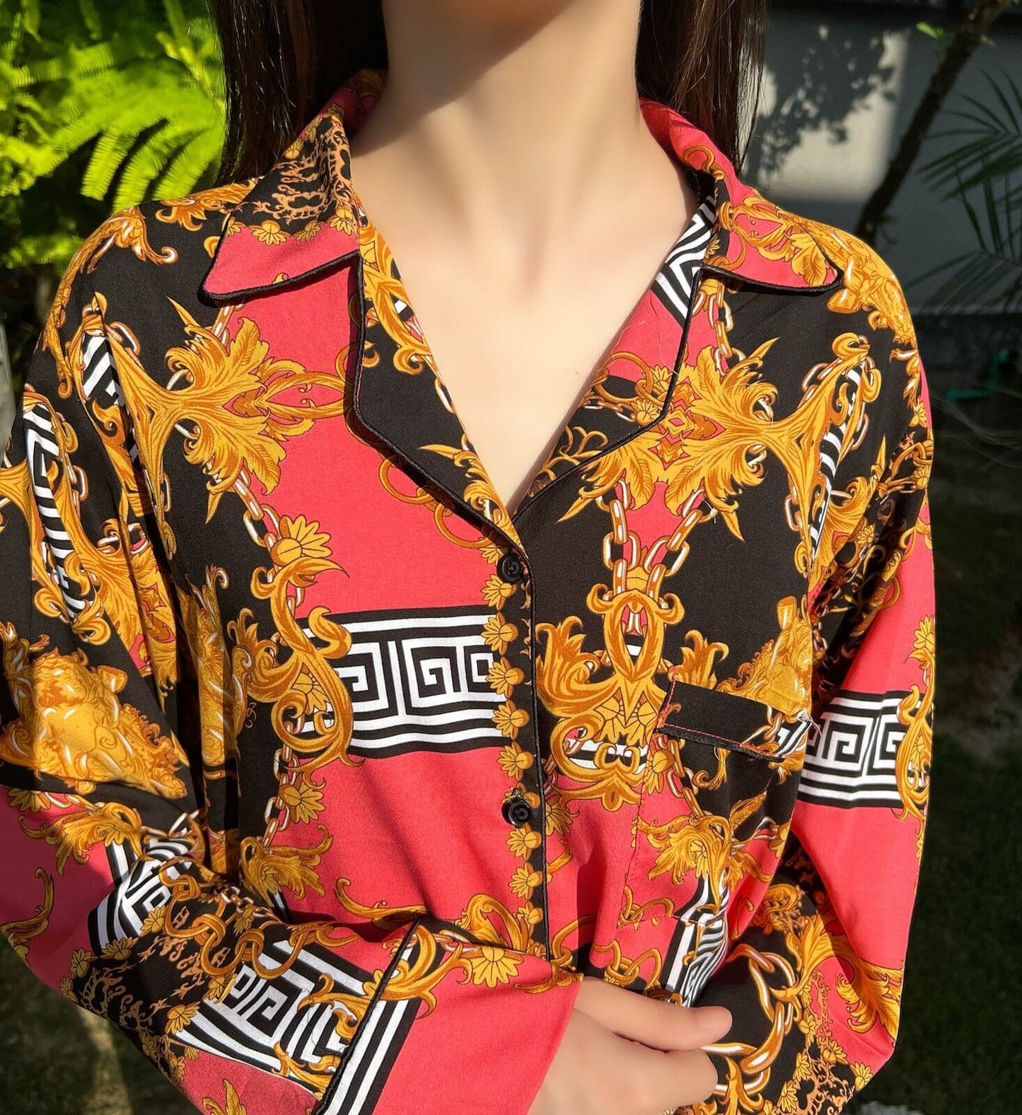 Peach Versace 2-Piece Stitched Sleepwear