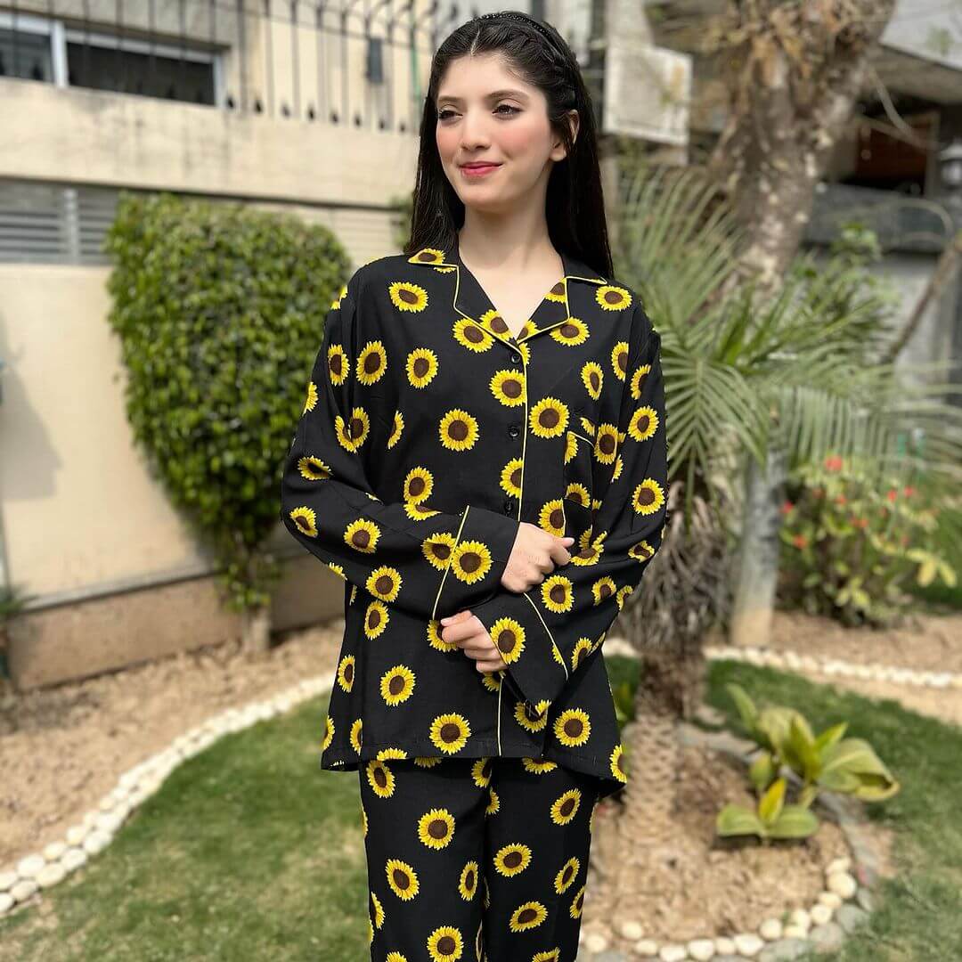 Sunflower Print 2-Piece Stitched Sleepwear