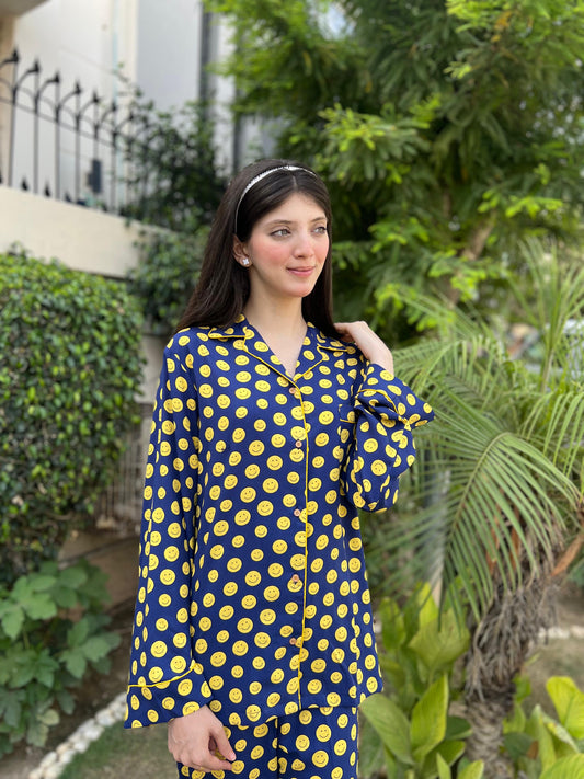 Blue Smilies Print Sleepwear