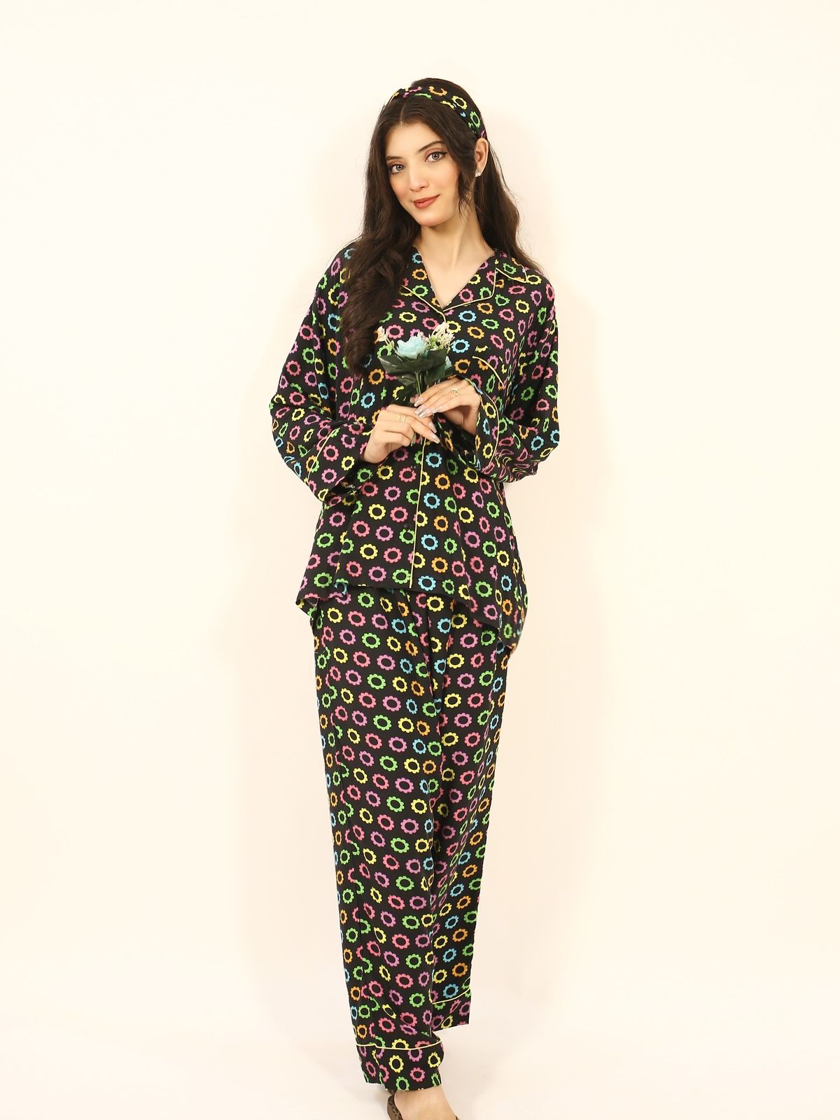 Colorful Flowers 2-Piece Stitched Sleepwear