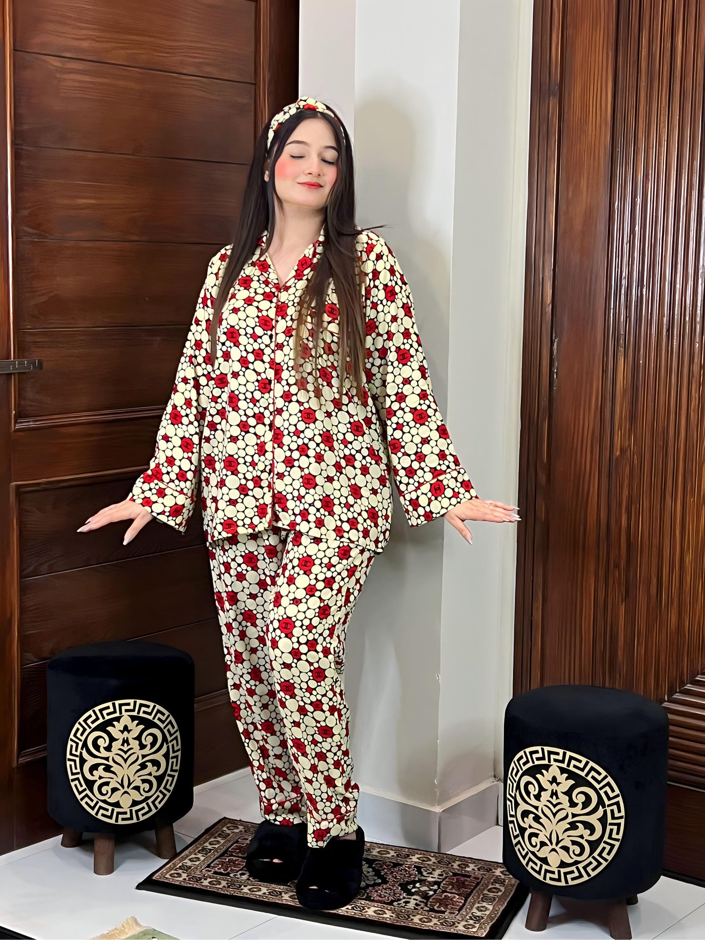 Channel Print 2-Piece Stitched Sleepwear