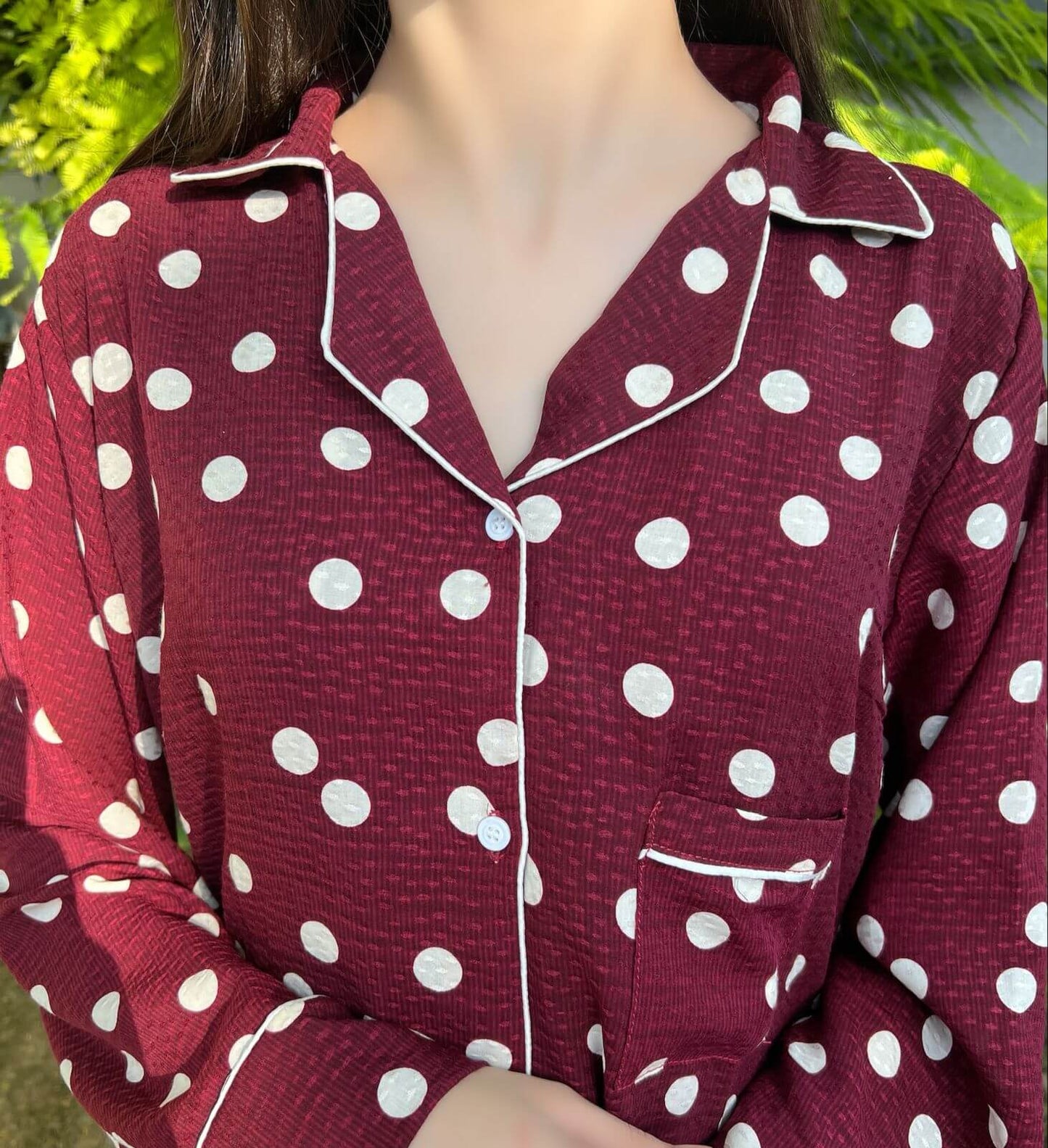 White Pholkadots 2-Piece Stitched Sleepwear