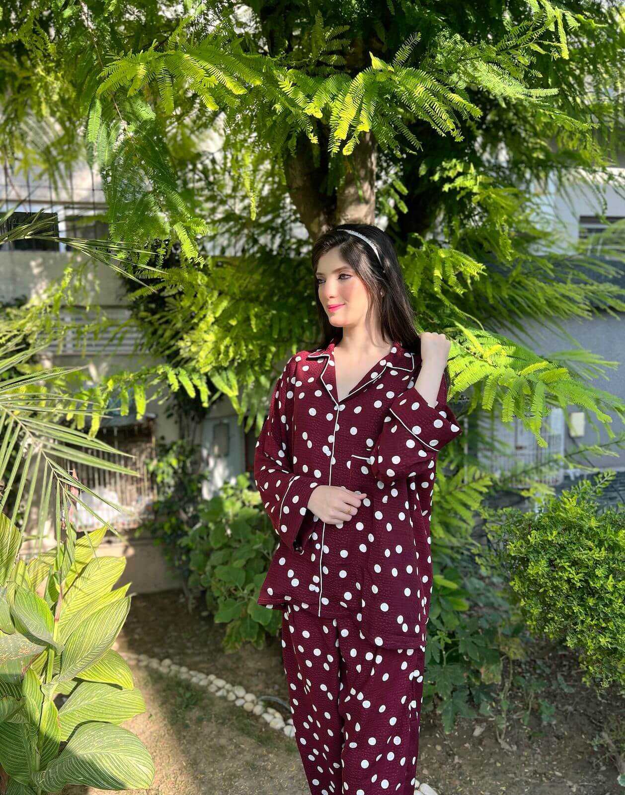 White Pholkadots 2-Piece Stitched Sleepwear