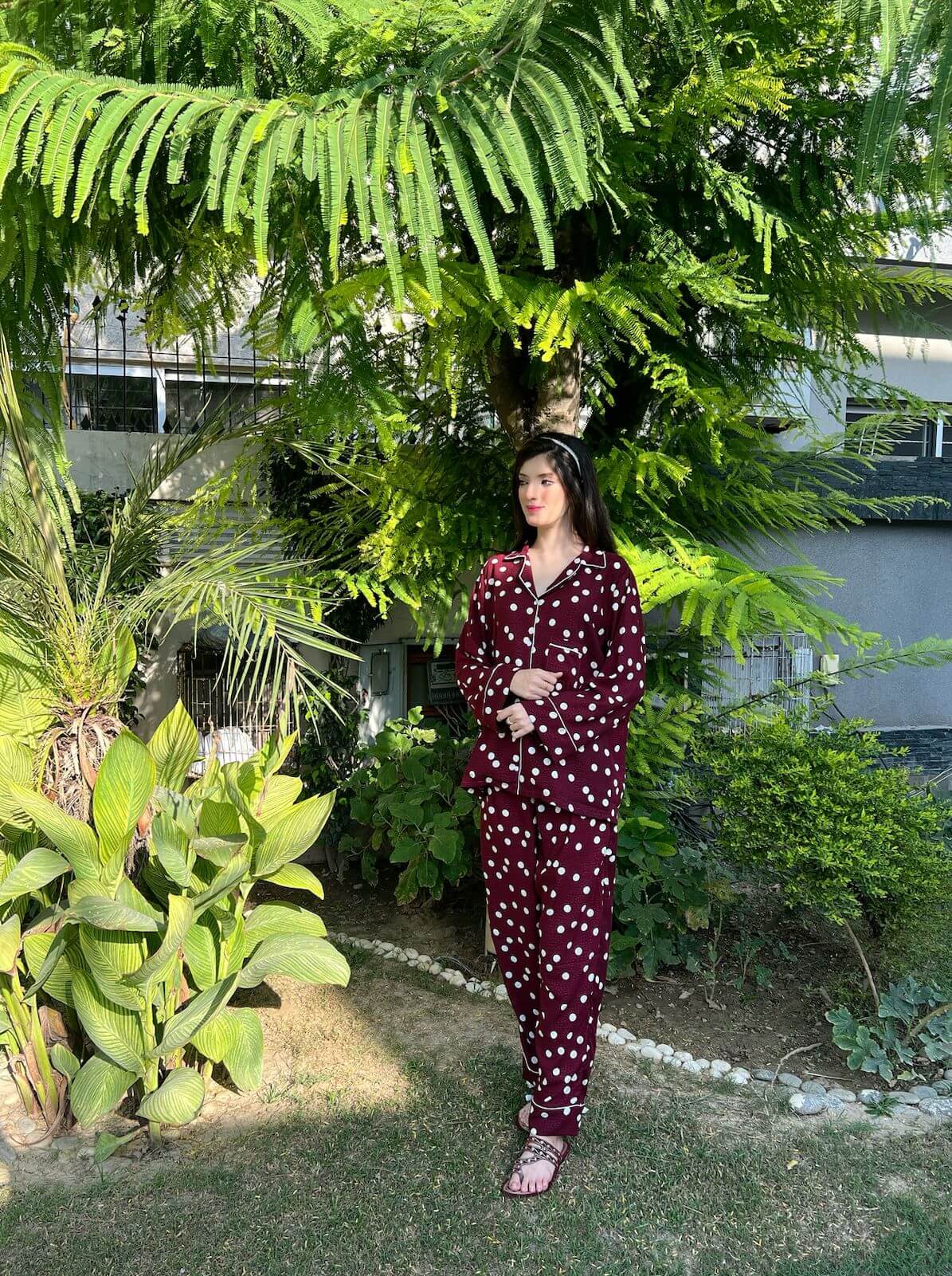 White Pholkadots 2-Piece Stitched Sleepwear