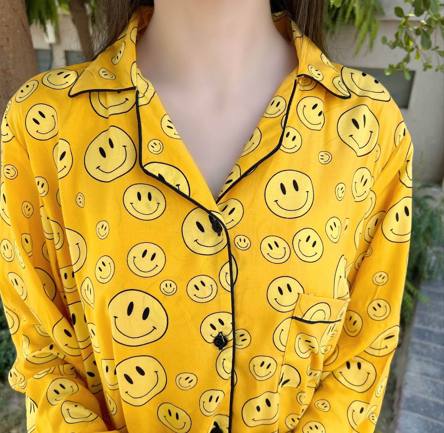 Yellow Smilies Print 2-Piece Stitched Sleepwear