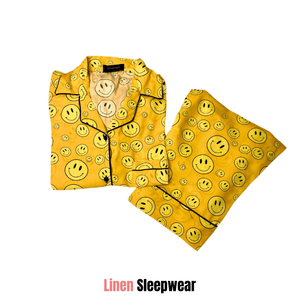 Yellow Smilies Print 2-Piece Stitched Sleepwear