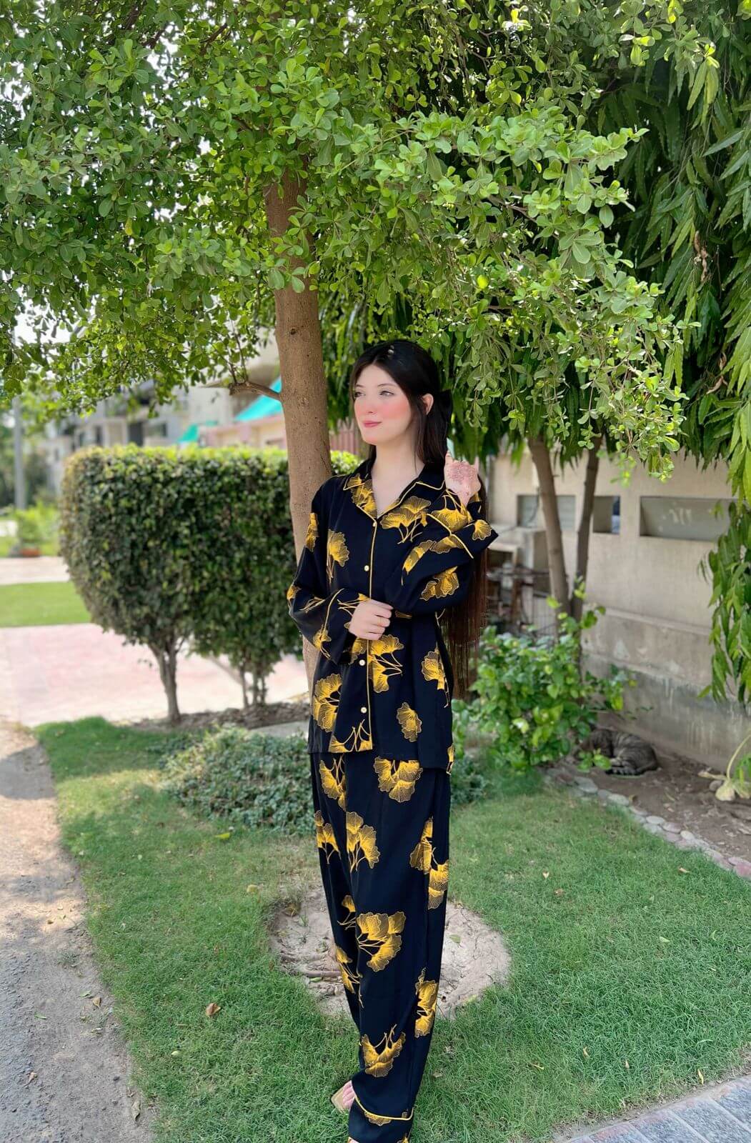 Yellow Lettuce Print 2-Piece Stitched Sleepwear