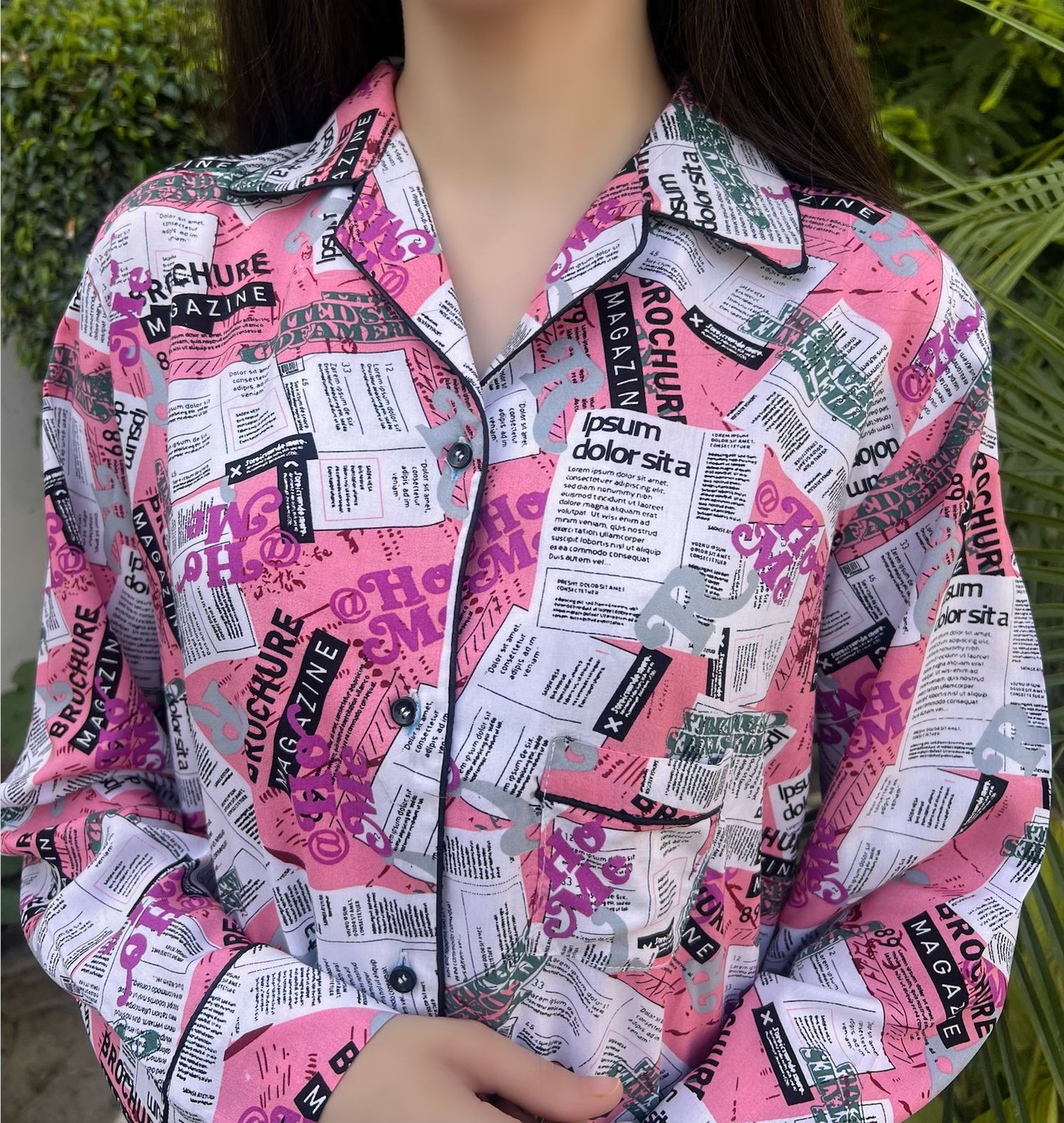 Newspaper Print 2-Piece Stitched Sleepwear