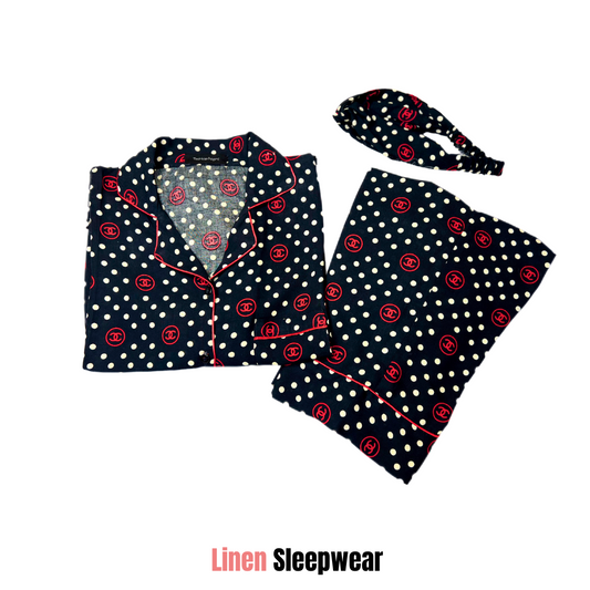 Chanel Dotted Print Linen Sleepwear